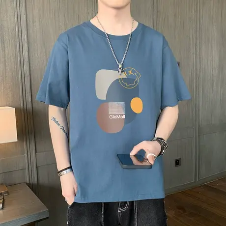 短袖t恤男士夏季薄款设计感小众印花体恤男青少年休闲宽松上衣服T商品大图