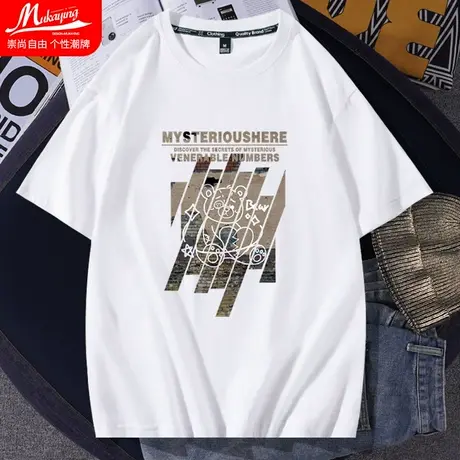 欧美潮流短袖体恤男春夏季小众设计感内搭宽松纯棉圆领休闲半袖衫图片