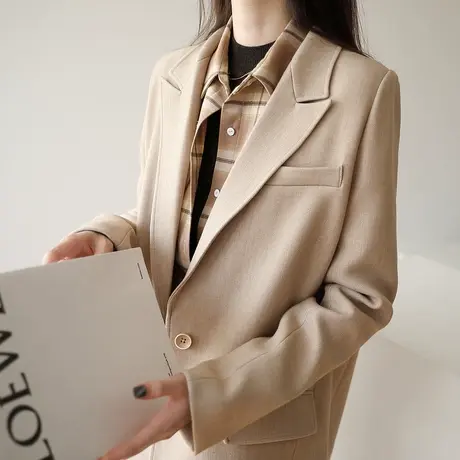 秋冬毛呢西装外套女韩版英伦风加厚小西服上衣设计感小众休闲图片