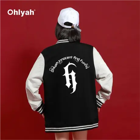 Ohlyah情侣款棒球服男女秋冬哥特字母印花学生宽松外套百搭夹克商品大图