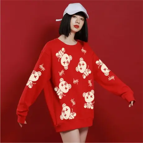 Ohlyah虎年本命新年衣服情侣装情侣款2022年新款潮圆领卫衣女外套商品大图