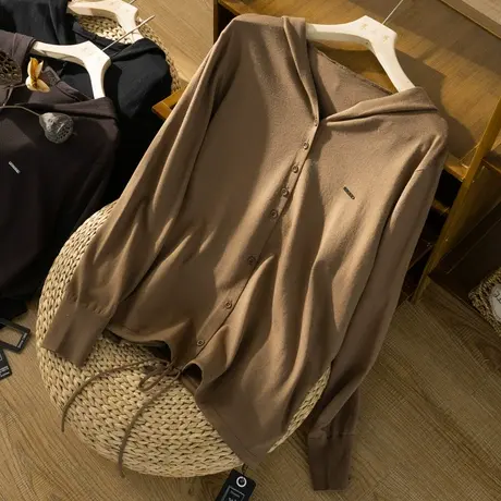 连帽长袖针织卫衣开衫毛衣休闲百搭复古上衣外套宽松2022春季新款商品大图