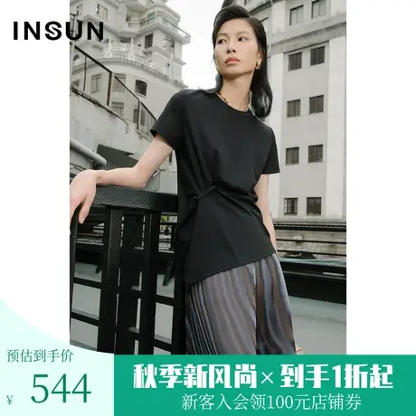 恩裳商场同款夏潮流纽结时尚立体层次感休闲百搭针织T恤图片