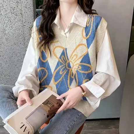 v领针织马甲背心女士毛衣坎肩外穿日系叠穿2023新款无袖上衣百搭图片