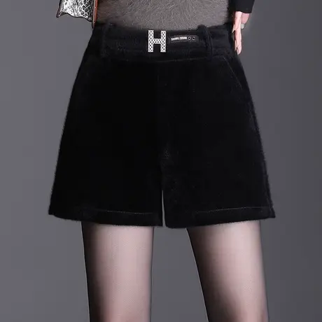 2023新款秋冬水貂绒短裤女高腰通勤阔腿裤外穿休闲裤时尚靴裤子厚商品大图