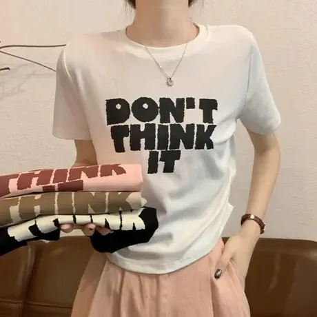 黑色短袖t恤女夏季新款设计感小众女2023年新款衣服正肩半袖上衣商品大图