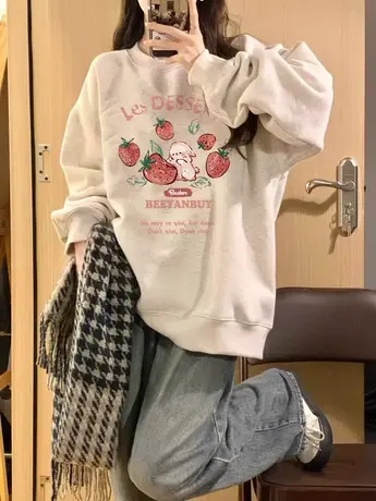 美式复古hiphop卫衣女2023春秋小个子宽松oversize慵懒风薄款外套商品大图