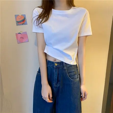 chic韩版气质收腰衬衫女夏季薄款设计感小众短款衬衣修身短袖上衣商品大图