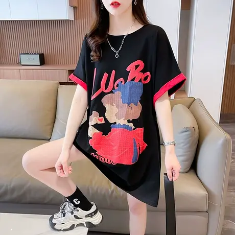 小众设计感短袖t恤女夏季韩版宽松大码中长款下衣失踪半袖上衣服商品大图