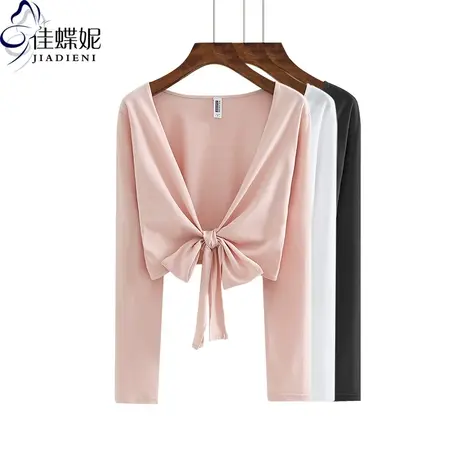 春秋季新款纯棉宽松开衫短款长袖体恤韩版上衣女装休闲T恤图片