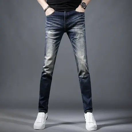 裤子男牛仔裤2023夏季薄款蓝色修身小脚高端男士新款弹力潮流裤子商品大图