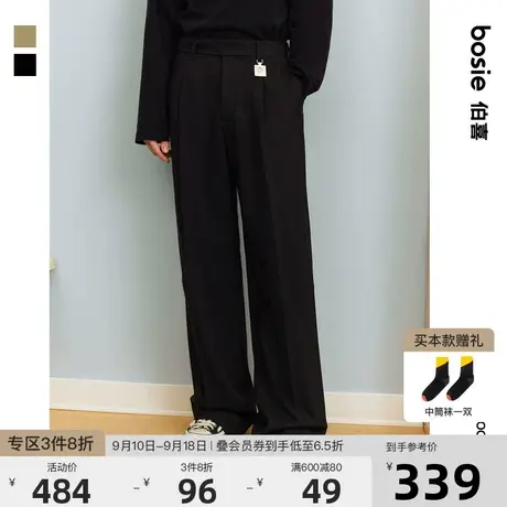 bosie2023冬季新款拉绒西裤男情侣双褶宽松直筒休闲西裤通勤百搭图片