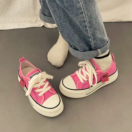 厚底帆布饼干鞋女鞋子2023年夏秋新款松糕舒适运动百搭休闲板鞋女商品大图