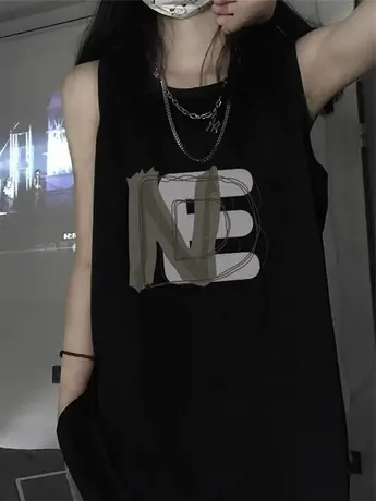美式复古纯棉吊带运动坎肩背心无袖t恤女夏季外穿宽松篮球服上衣图片