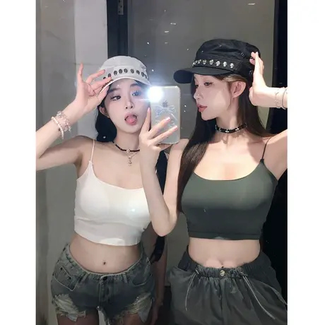 辣妹带胸垫裹胸防走光打底美背内搭上衣夏季新款外穿吊带小背心女图片