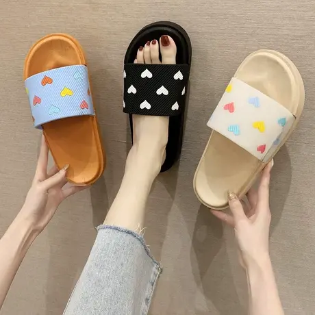 网红拖鞋女夏外穿2025新款可爱爱心一字拖厚底家用防滑室内凉拖鞋商品大图