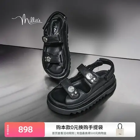 妙丽运动凉鞋2025夏季时尚舒适透气防滑魔术贴休闲凉拖鞋66106BL4商品大图