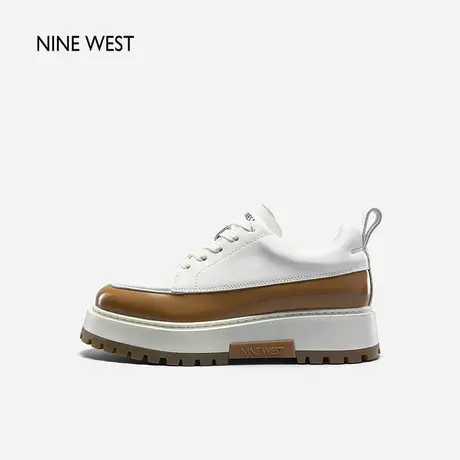 Nine West/玖熙撞色系带休闲板鞋春季新款层次感圆头厚底松糕鞋图片