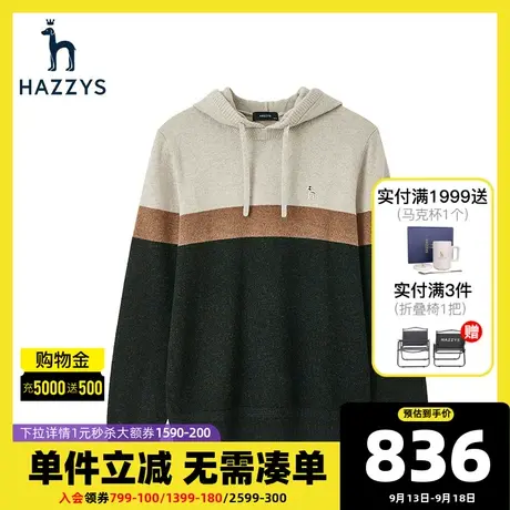 Hazzys哈吉斯冬季新款男士羊毛衫韩版休闲连帽毛衣男潮流男装上衣图片