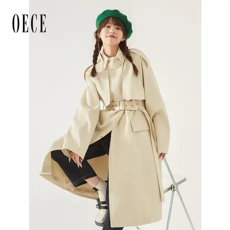 Oece高级感风衣2022秋季新款女复古气质收腰大衣外套春秋图片