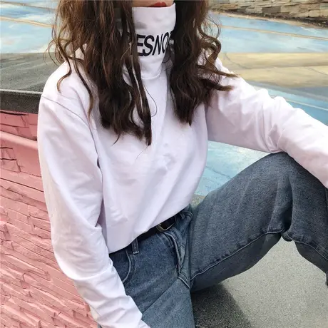 2023新款春秋冬季新款内搭半高领打底衫白色洋气长袖t恤女上衣服图片