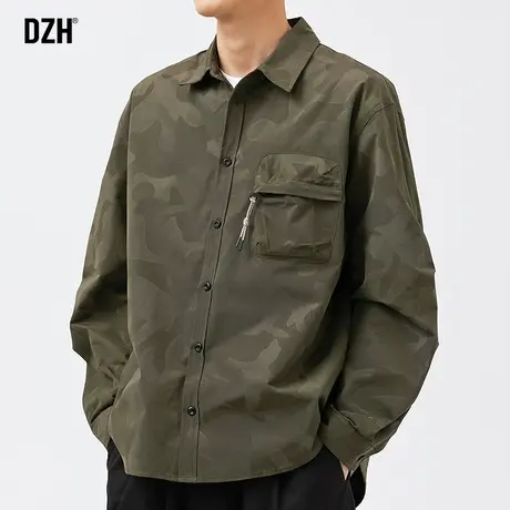 男生迷彩衬衫男春秋款潮牌长袖衬衣外套宽松工装寸衫男装2023新款商品大图