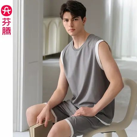 芬腾男士睡衣夏季纯棉背心青年男款运动休闲套装大码可外穿家居服商品大图