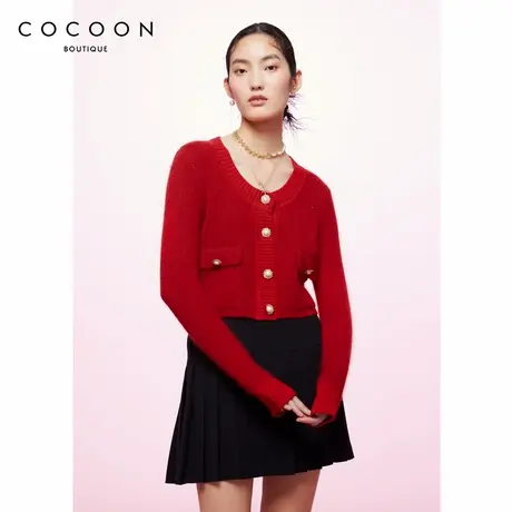 100%绵羊毛 可可尼COCOON商场同款2024秋冬新款大U领气质针织衫女图片