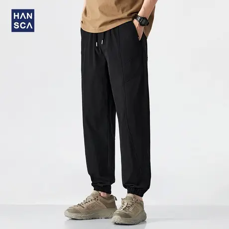 hansca四面弹防水速干冰丝休闲裤男春夏季宽松束脚拼接工装长裤子商品大图