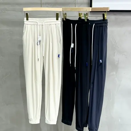 夏季纯色束脚裤男潮牌ins松紧腰潮牌哈伦裤运动九分裤男士休闲裤图片