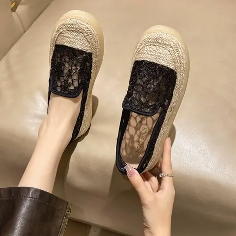 厚底渔夫鞋女2024春夏新款透气蕾丝网面单鞋懒人一脚蹬休闲女鞋潮图片