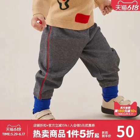 moomoo童装小童新春针织长裤春秋新款儿童休闲裤女童洋气百搭棉感商品大图