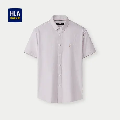 HLA/海澜之家撞色条纹短袖休闲衬衫25春夏新制扣领绣花时尚上衣男商品大图