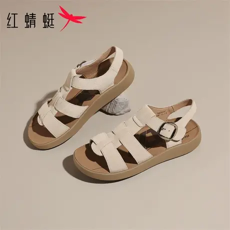 红蜻蜓厚底凉鞋女款2025新款夏季软底罗马女鞋真皮妈妈不累脚女士商品大图