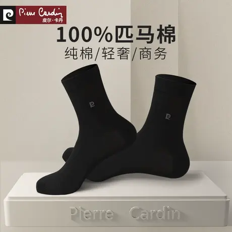 皮尔卡丹男士袜子夏季薄款中筒纯棉男袜四季黑色商务全棉皮鞋长袜商品大图