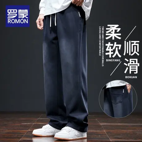 罗蒙阔腿裤子男士春秋秋季宽松直筒男生撞色运动卫裤冬款休闲长裤商品大图