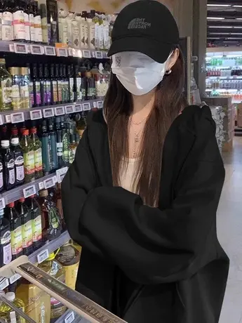 韩系慵懒风帽衫chic复古大码薄款外套ins情侣百搭纯色连帽卫衣女商品大图