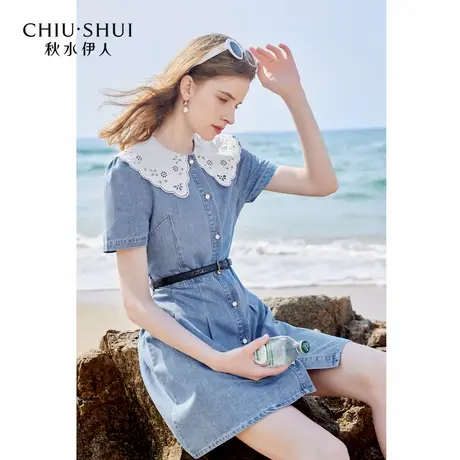 【晶晶姐妹专属】秋水伊人花边领牛仔连衣裙夏女时尚小个子裙子商品大图
