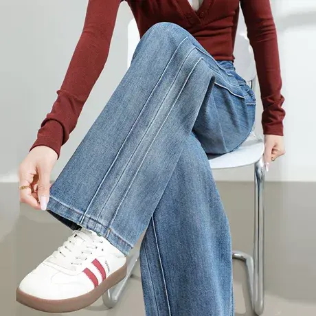 阔腿牛仔裤女2025春秋新款裤子高腰显瘦百搭宽松蓝色垂感直筒长裤商品大图