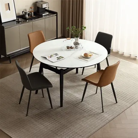 全友家居现代简约可折叠变圆形吃饭桌子客厅小户型钢化玻璃餐桌商品大图