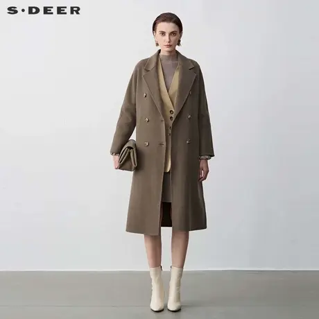 sdeer圣迪奥女装美拉德风西装领收腰双面呢大衣S23482521商品大图