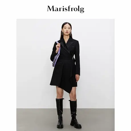 【精简美学】Marisfrolg玛丝菲尔冬季新款黑色绵羊毛西装连衣裙女图片