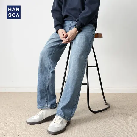 hansca直筒阔腿宽松牛仔裤2025新款男秋季青少年美式水洗休闲长裤商品大图