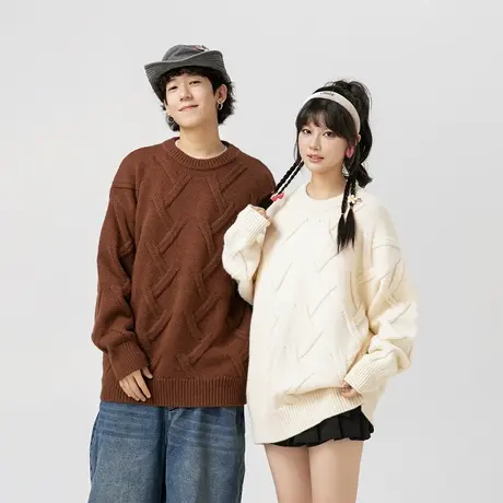 复古慵懒风毛衣女秋冬2023年新款高级感情侣装宽松套头针织衫外套商品大图
