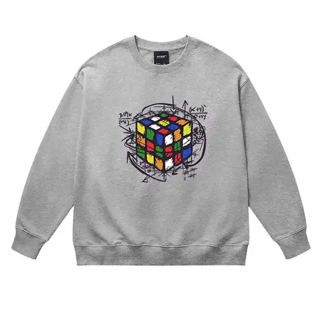 ins潮牌旋转魔方涂鸦印花卫衣男宽松秋冬季上衣圆领长袖薄外套商品大图