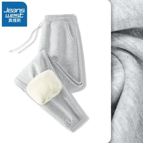VR真维斯运动裤女秋冬季2023新款宽松直筒休闲裤美式灰色加绒卫裤商品大图