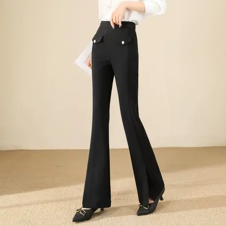 时尚气质休闲微喇裤女士2023年秋季新款百搭设计感高腰显瘦长裤图片