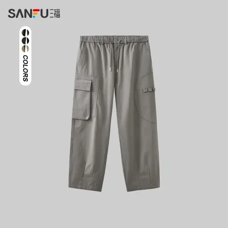 三福2024春男士大口袋环扣直筒工装裤 伐木裤休闲长裤男479157商品大图