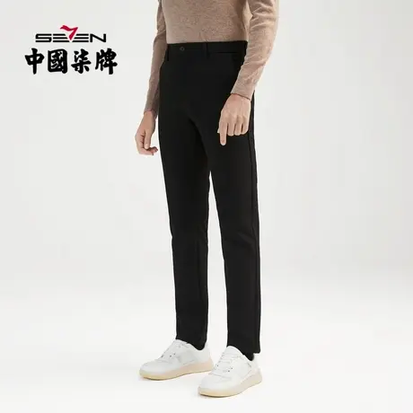 柒牌男装清仓休闲裤商务刺绣冬季加绒厚款梭织长裤直筒便装男裤子商品大图