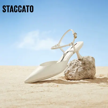 思加图新款奶油鞋优雅尖头包头凉鞋猫跟法式单鞋女鞋EGK08AH3图片